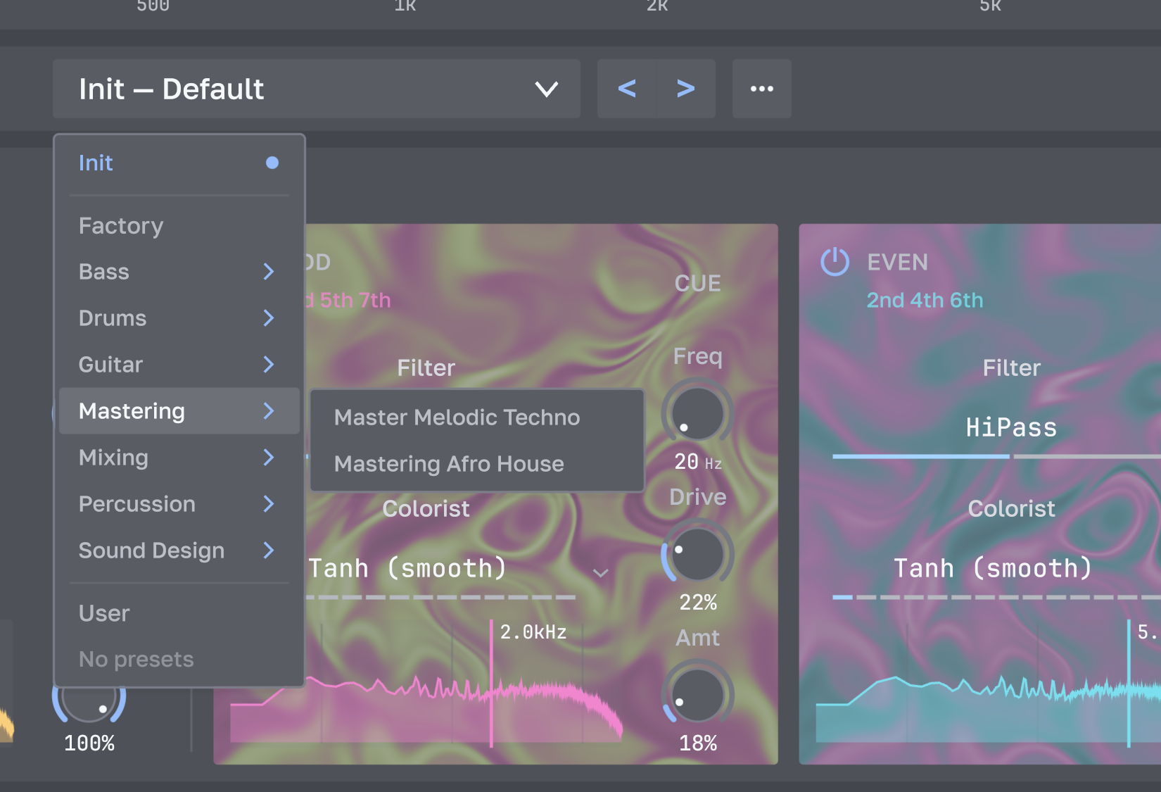 Native WOW MAKER preset browser with the Mastering category expanded